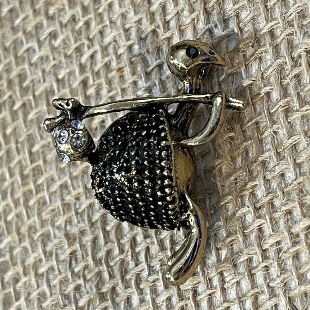 Turtle Brooch Lapel Pin Hobo Figural Jewelry Gold Tone Pendant Novelty Whimsical